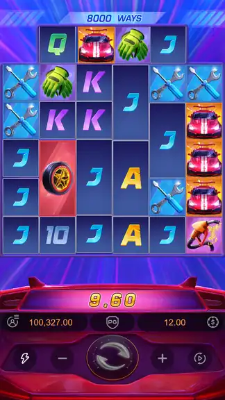 Speed Winner session spin 1173, balance $100,327.00, win $9.60, 8,000 WAYS