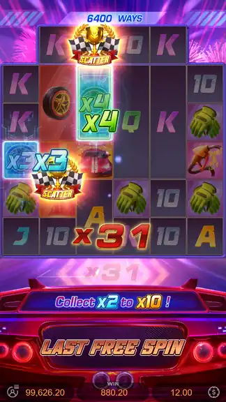Speed Winner bonus result screen showing $880.20 win with x31 combined multiplier during Free Spins round 3